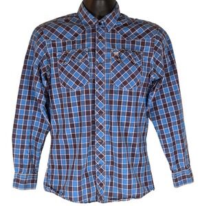 Wrangler Retro Western‎ Blue Plaid LS Pearl Snap Shirt Youth XL (14-16)  *READ
